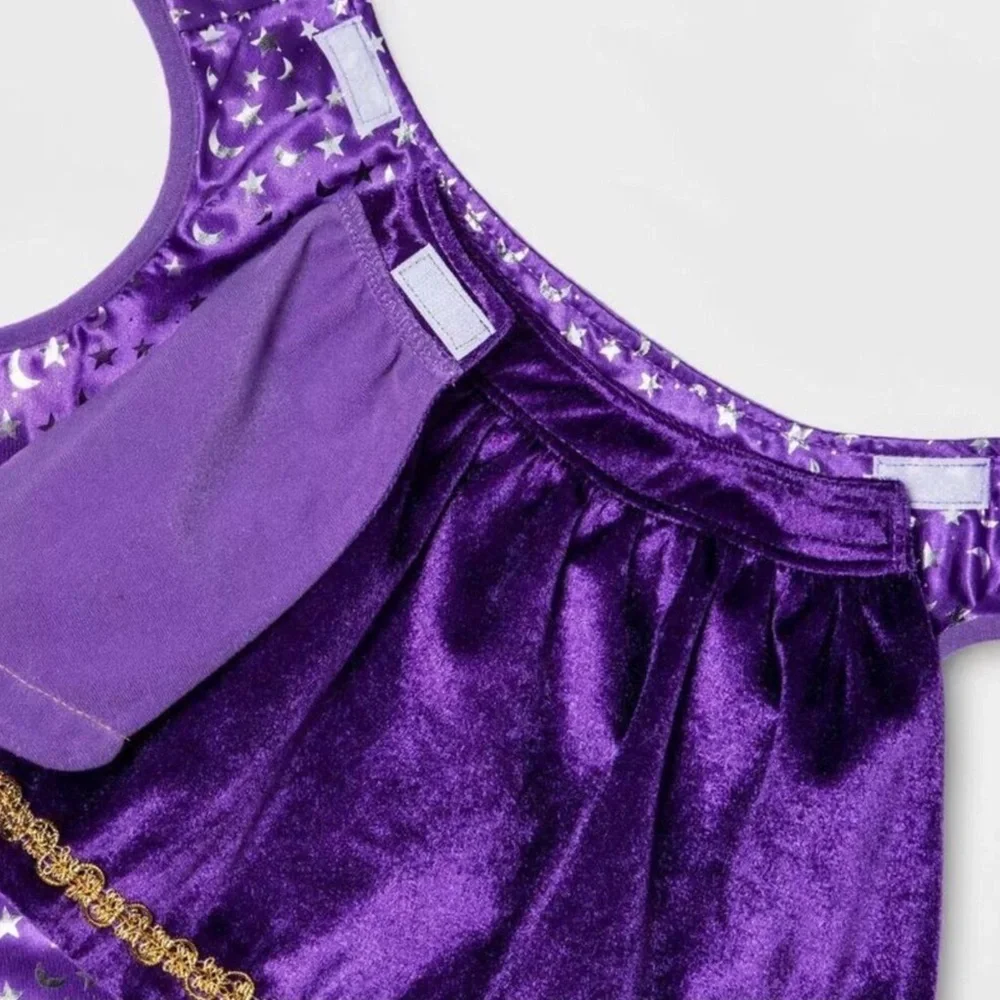 2pc Dog Wizard Costume Purple Velvet Hat Beard Size M Halloween